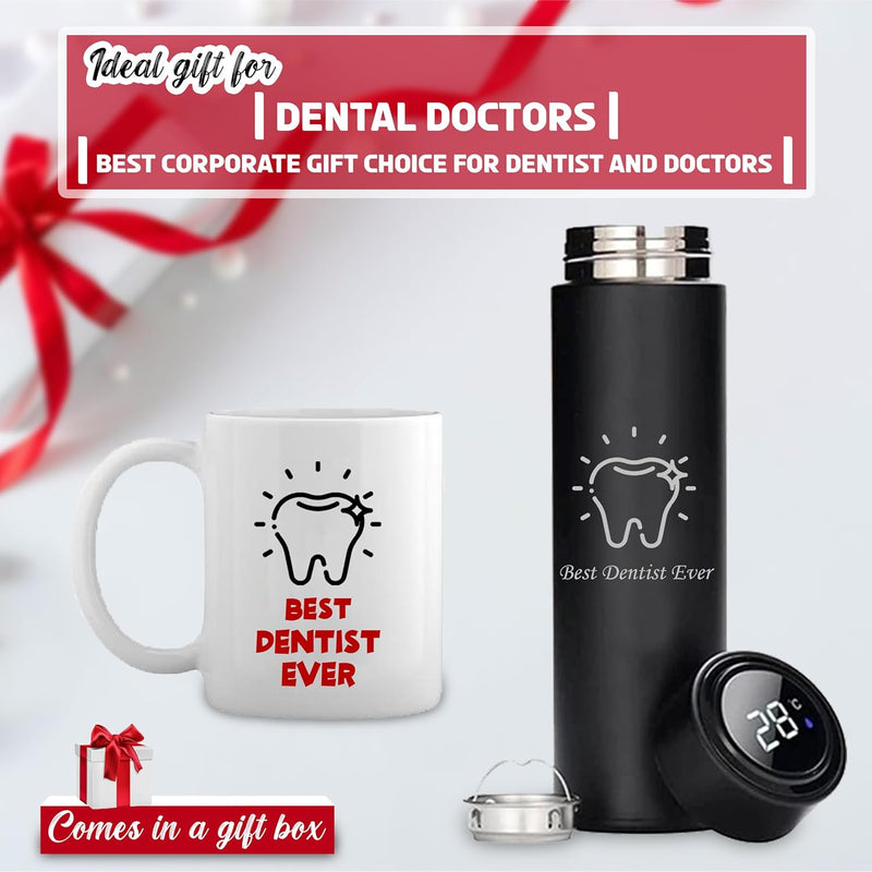 Dentist Gift Combo – Thermos Bottle & Coffee Mug with ‘Best Dentist Ever’.