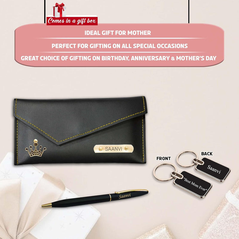 Custom Mother's Day Gift Set – Engraved Pen, Keychain & Personalized Clutch.