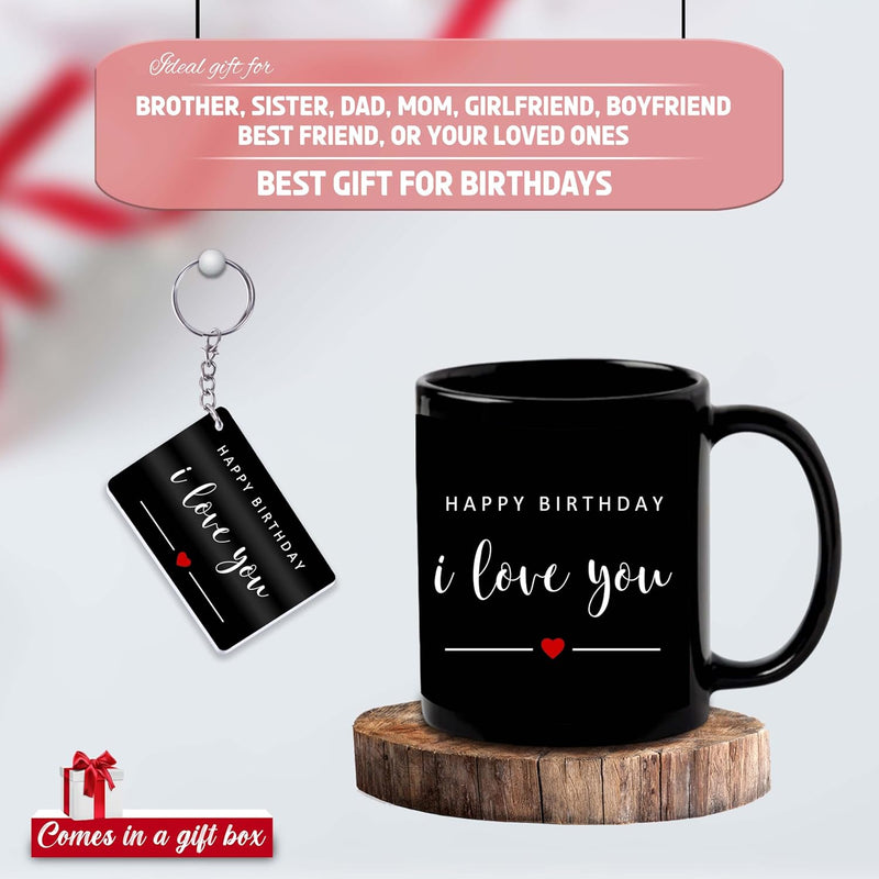 Black Ceramic Birthday Theme Mug & Keychain.