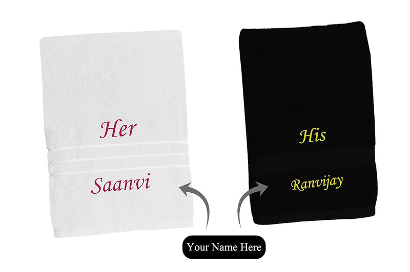 Stylish Cotton Couple Bath Towels with names or Initials.