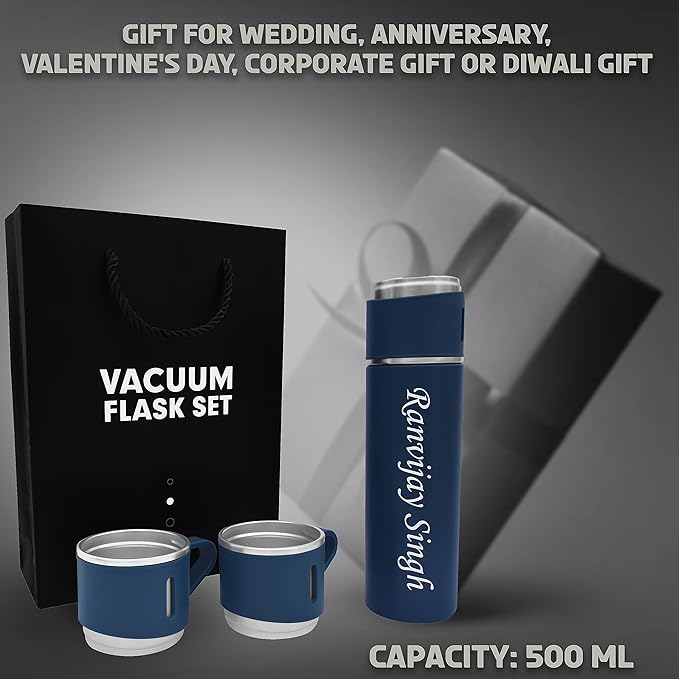 Personalized Stainless Steel Vacuum Flask with 3 Cups