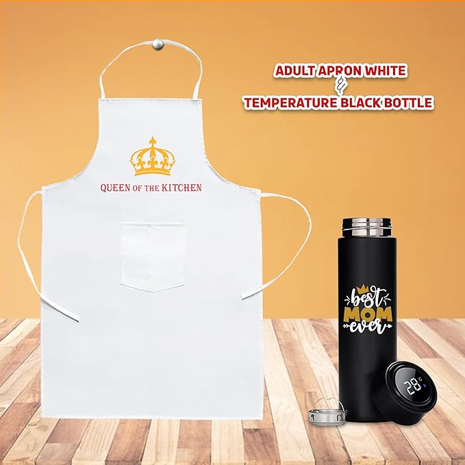 Mother's Day Combo – Printed Bottle & Queen Apron