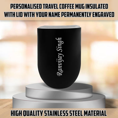 Steel Vacuum Insulated Coffee/Travel Mug with Name Engraved.