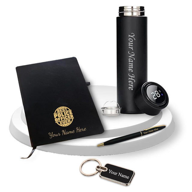 Police Officer Set- Engraved Bottle, Metal Keychain, Pen & A5 Diary