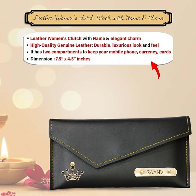 Diwali Combo for Women - Custom Clutch, Pen & Metal Keychain