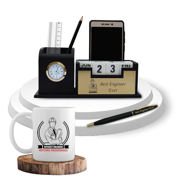 Gifts Engineer Combo Set – Engraved Pen Stand, Custom Pen & Engineer Theme Mug