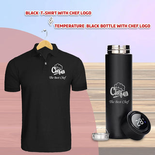 Chef T-Shirt & 'The Best Chef' Printed Bottle with Engraving