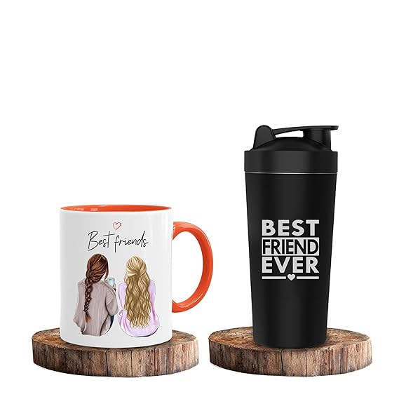 Ceramic Mug & Gym Shaker Set - Gifts for Friends on Friendship Day