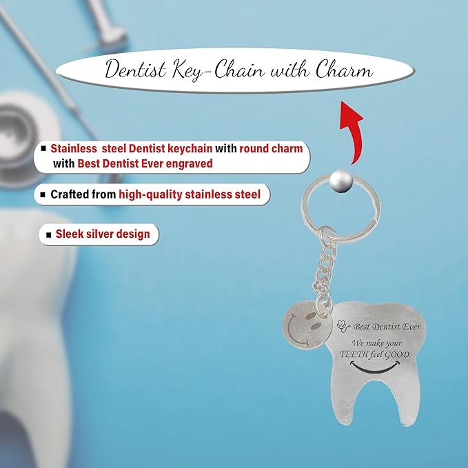 Elegant Dentist Gift Combo for Women – Keychain, Pen, and Leather Clutch.