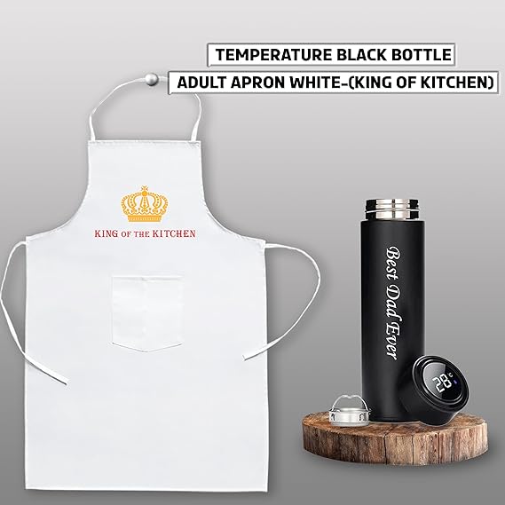 Father's Day Gift Set: 'Best Dad Ever' Bottle & 'King of the Kitchen' Apron.