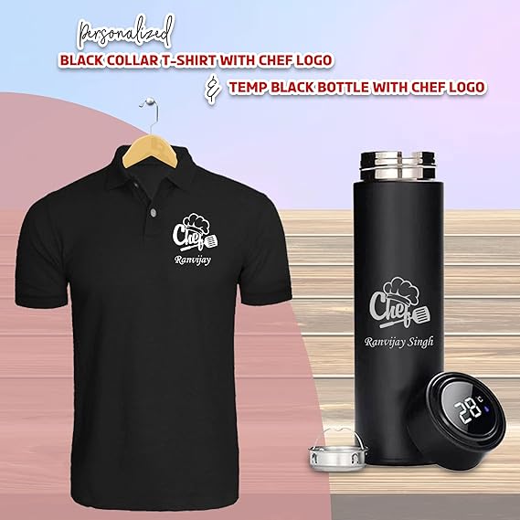 Custom Chef Combo - Name T-Shirt & Engraved Steel Bottle