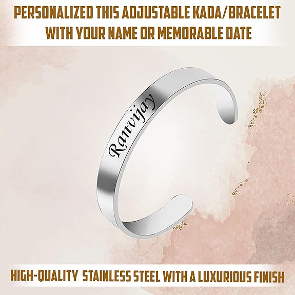 Personalized Men's Adjustable Kada - Custom Engraved Bracelet