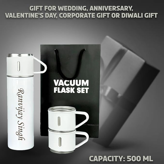 Personalized Stainless Steel Vacuum Flask with 3 Cups