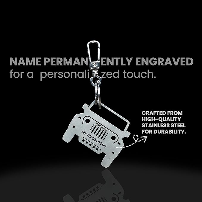 "Personalized Stainless Steel Mahindra Keychain with Name Engraving"