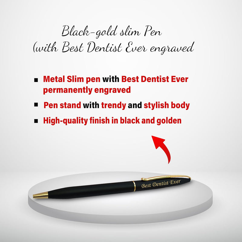 Dentist Gift Combo – Black-Gold Pen & Diary with ‘Best Dentist Ever'.