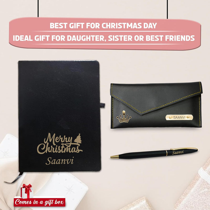 Christmas combo(Female) - Pen, Black A5 Diary, Leather Clutch