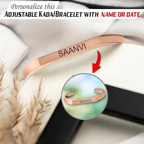 Stainless Steel Kada Bracelet - Engraved Name Armlet for Men & Women.