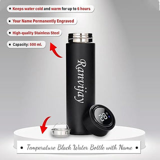 Father's Day Special - Black Bottle with Name Engraved & 'Best Dad Ever' Quote Coffee Mug Set.