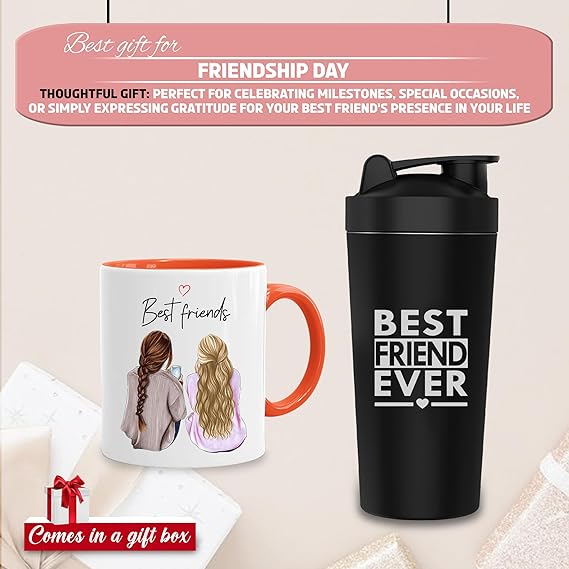 Ceramic Mug & Gym Shaker Set - Gifts for Friends on Friendship Day