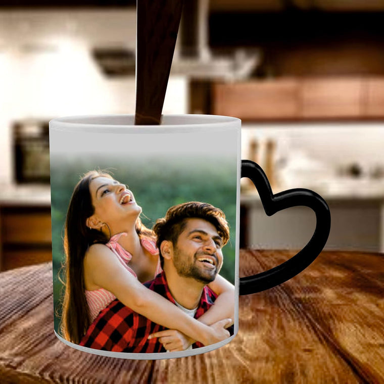 Heart Cut Handle Magic Mug with Photo or Name Printed.