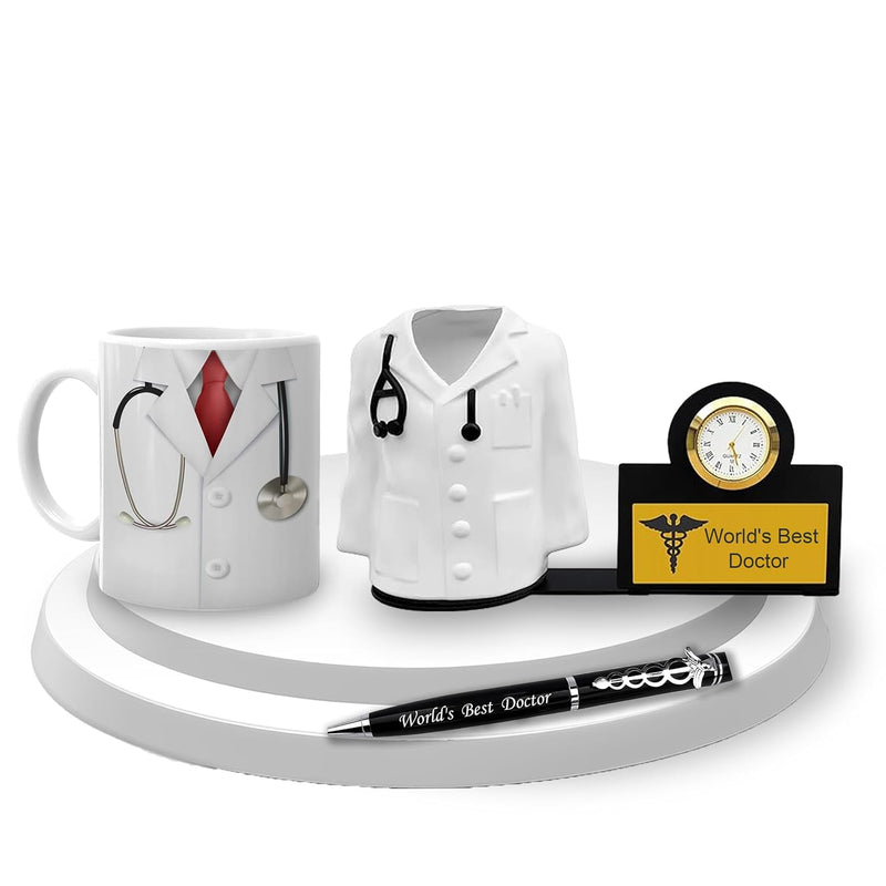 Docto's set of Pen, Pen Stand with Watch, and Coffee Mug