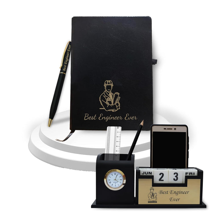 Combo Gifts – Pen Stand, Slim Pen & Diary with 'Best Engineer Ever' Engraved