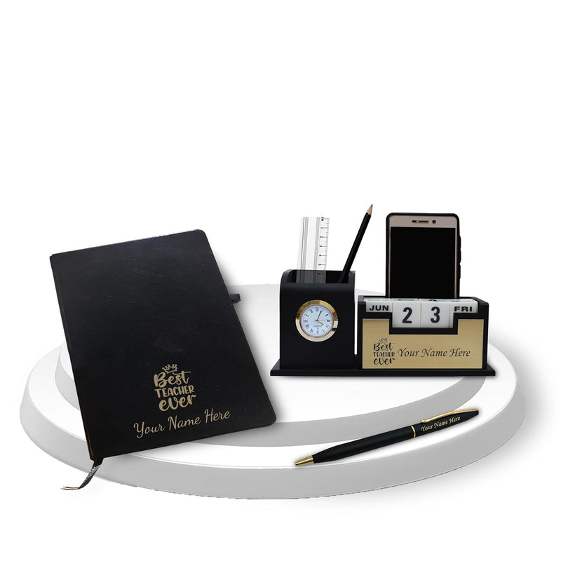 Teacher's Combo-Pen, Pen Stand with Date & Clock & Black Diary