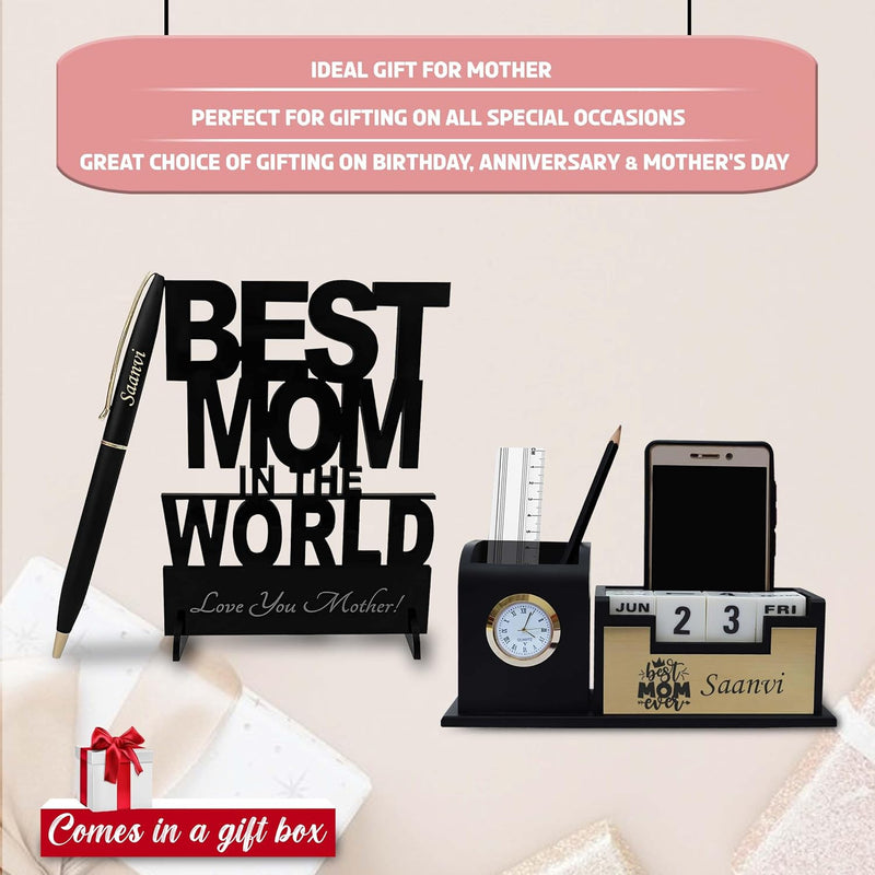 Mother's Day Combo – Custom Pen, Pen Stand with 'Best Mom Ever' & Acrylic Stand.