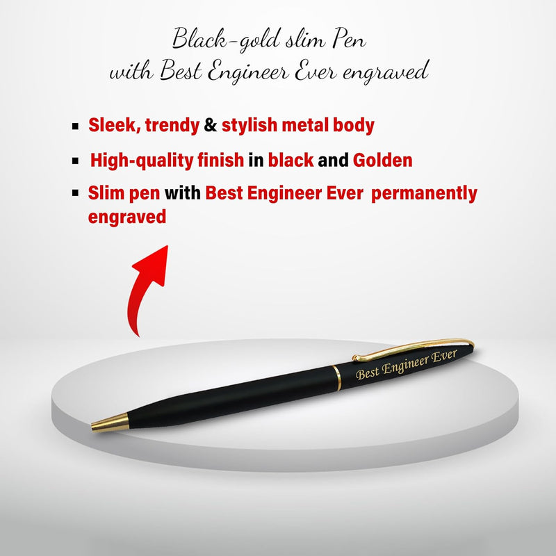 Engineer Combo Set – Slim Pen with 'Best Engineer Ever' Engraving & Pen Stand with Date & Clock