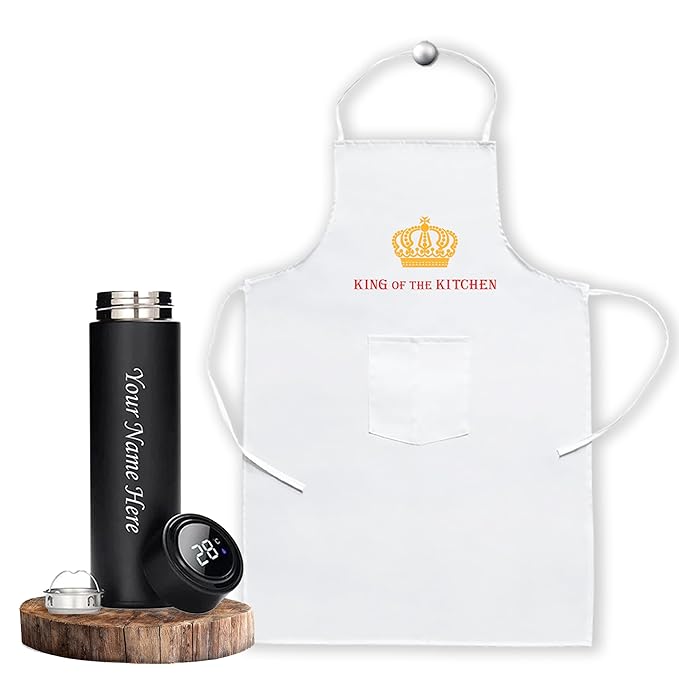 Black Bottle & Adult Apron White. Best gift for Father's Day