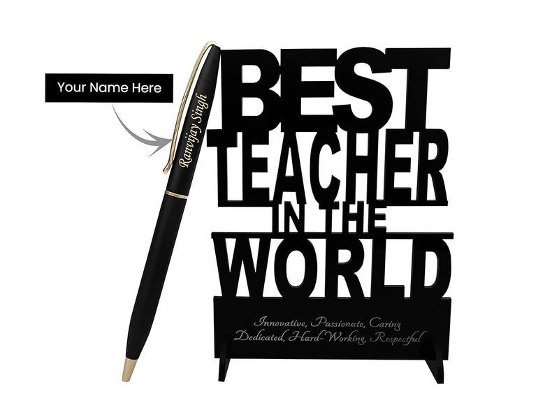 Custom Engraved Pen & Black Teacher's Stand.