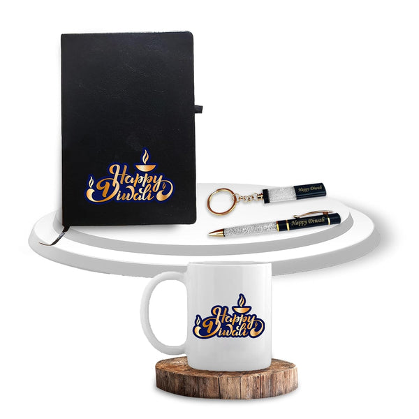 Diwali Gift Set - Crystal Pen, Keychain, Large Coffee Mug & Leather Diary