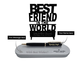 Personalized Engraved Pen with  'Best Friend in the World' Acrylic Stand.