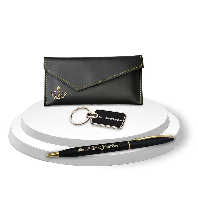 Gifts Police Set (Female) – Engraved Keychain, Pen & Clutch with Queen Charm