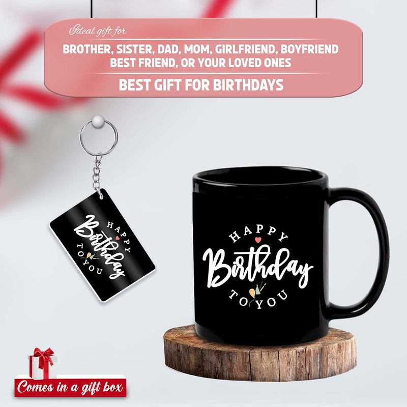 Black Ceramic Birthday Theme Mug & Keychain