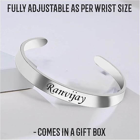 Personalized Men's Adjustable Kada - Custom Engraved Bracelet