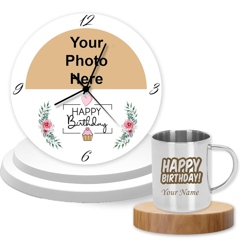 Birthday Combo: Personalized Steel Mug & Photo Wall Clock