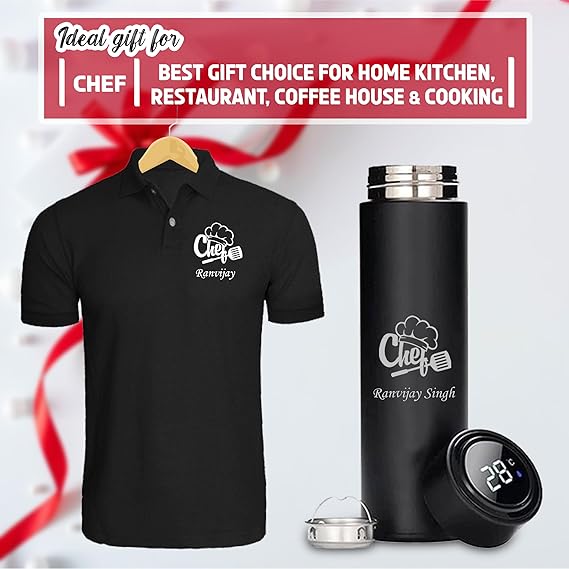 Custom Chef Combo - Name T-Shirt & Engraved Steel Bottle