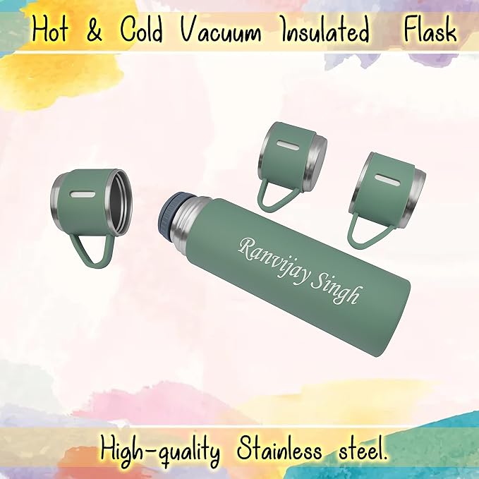 Personalized Stainless Steel Vacuum Flask with 3 Cups