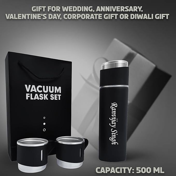 Personalized Stainless Steel Vacuum Flask with 3 Cups