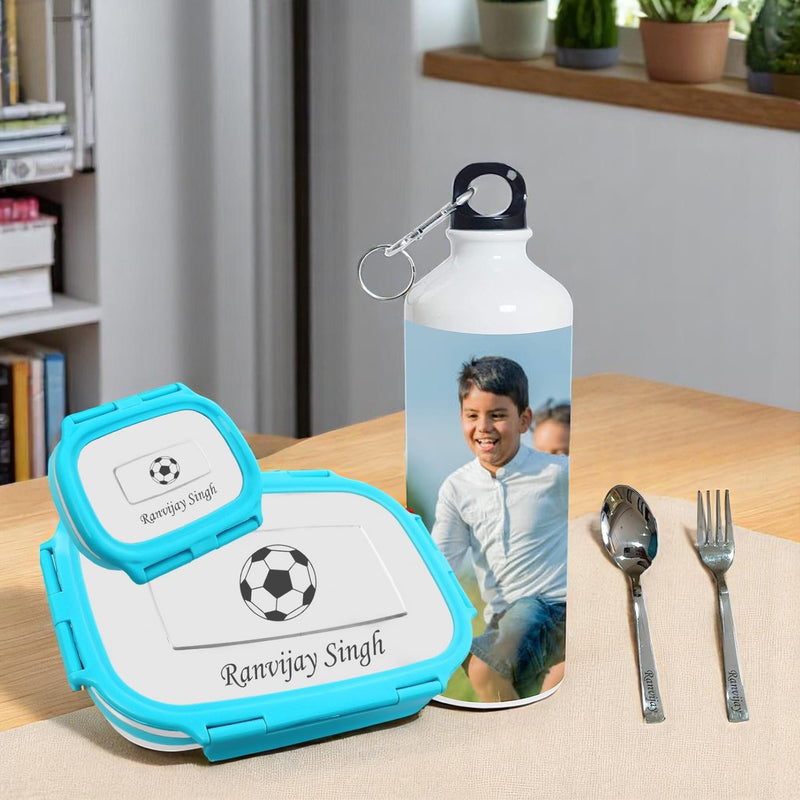 Kids Combo: Photo Bottle & Name Engraved Steel Lunch Box.