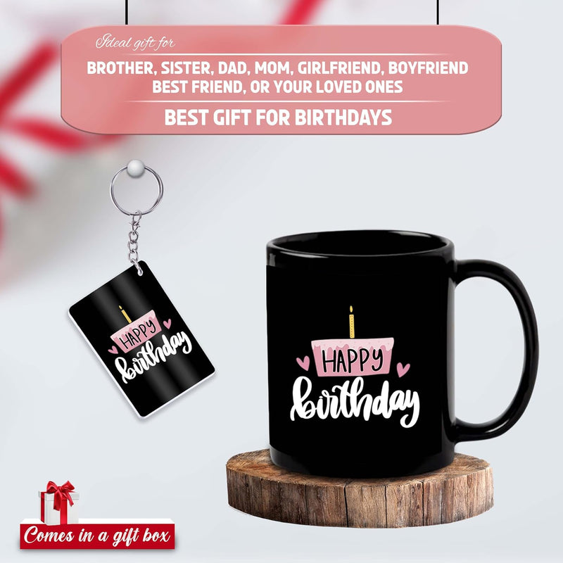 Black Ceramic Birthday Theme Mug & Keychain.