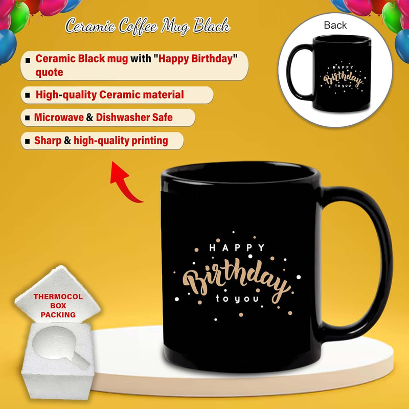 Black Ceramic Birthday Theme Mug & Keychain.