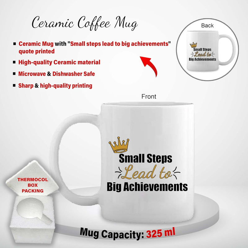 Corporate Gift Set - Bottle & Coffee Mug with 'Small Steps Lead to Big Achievements' Quote Engraving