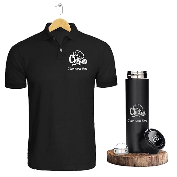 Custom Chef Combo - Name T-Shirt & Engraved Steel Bottle