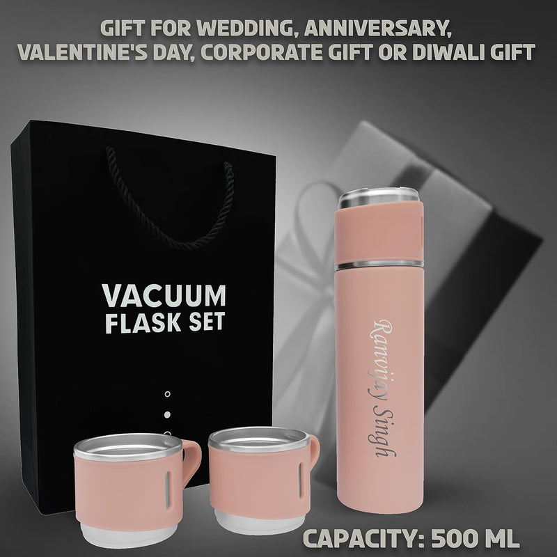 Personalized Stainless Steel Vacuum Flask with 3 Cups