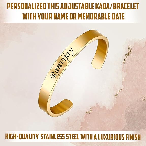 Personalized Men's Adjustable Kada - Custom Engraved Bracelet