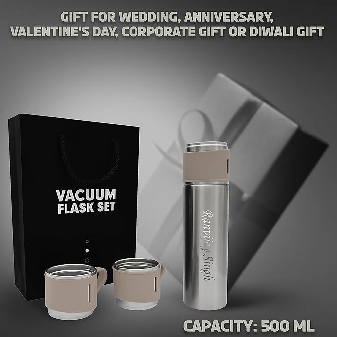 Personalized Stainless Steel Vacuum Flask with 3 Cups