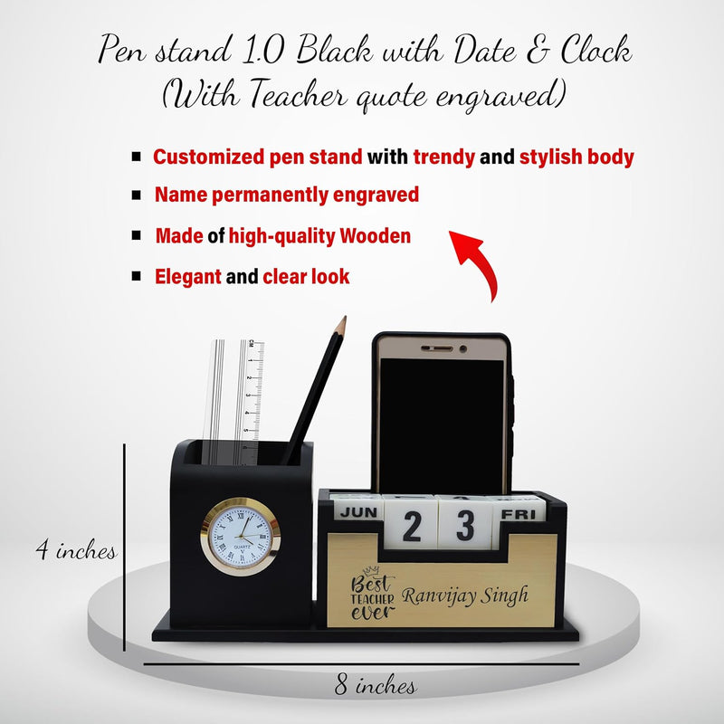 Teacher's Combo-Pen, Pen Stand with Date & Clock & Black Diary