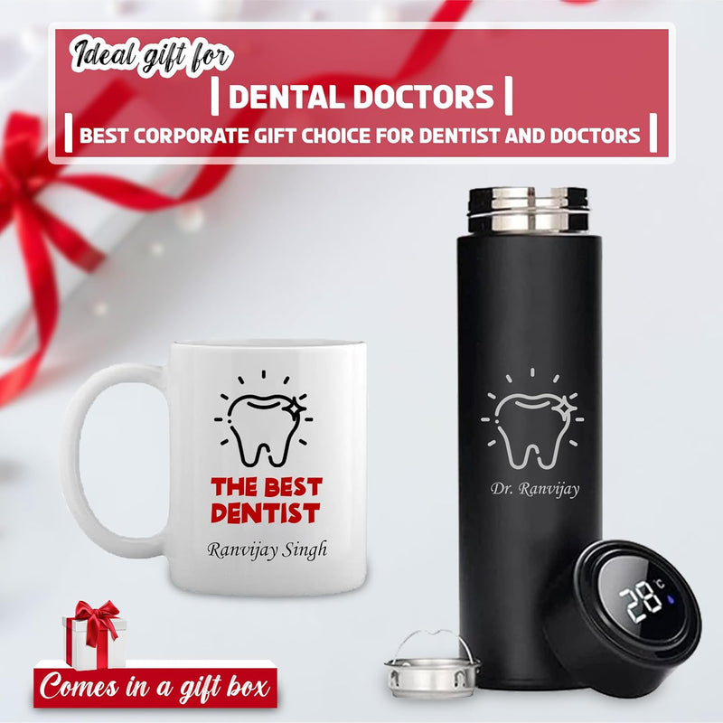 Dentist Combo-Stylish Black Bottle with Dentist Logo & Dental Theme Coffee Mug.